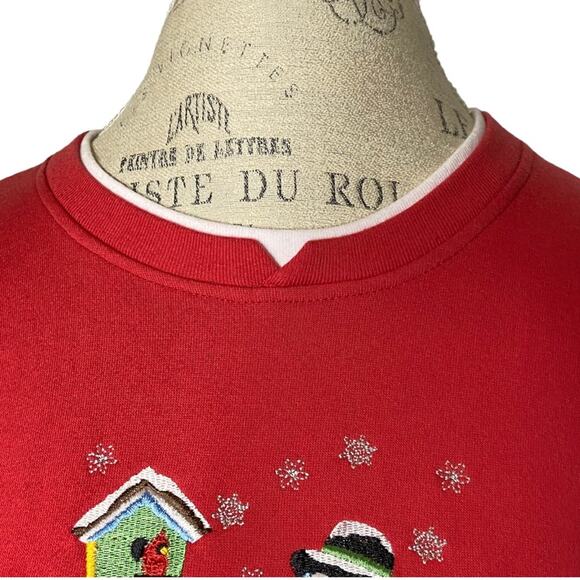 Holiday Traditions Snowman Birdhouse Red Ugly Christmas Sweatshirt Size Large - Picture 3 of 8